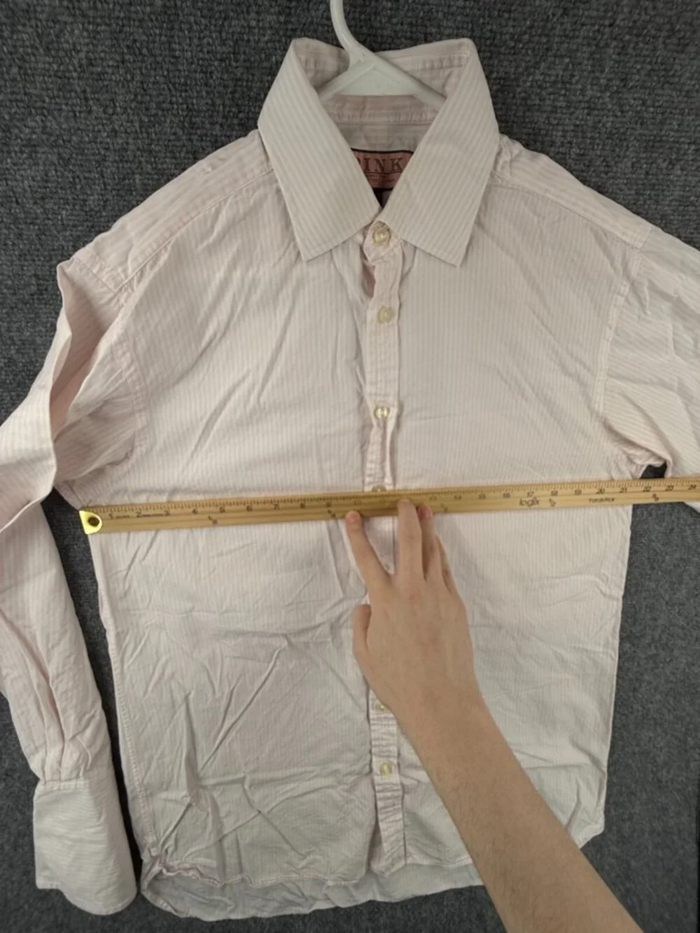 Thomas Pink Mens 15.5 34 Pink Striped Long Sleeve Button Up French Cuff